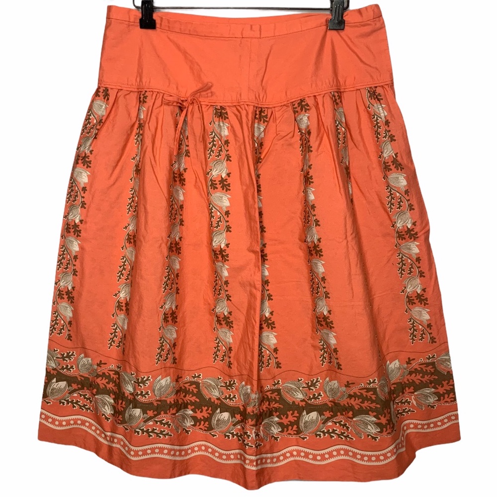 J. Crew Coral Pleated Floral Cotton Midi Skirt
